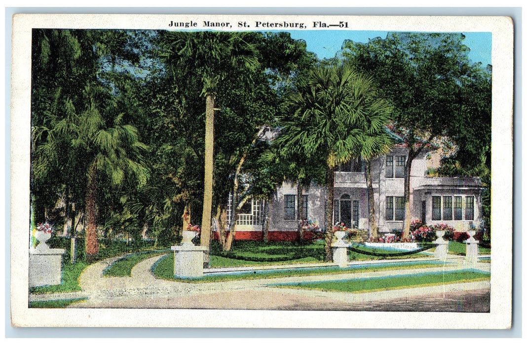 c1910's Jungle Manor House Garden Scene St. Petersburg Florida FL Postcard