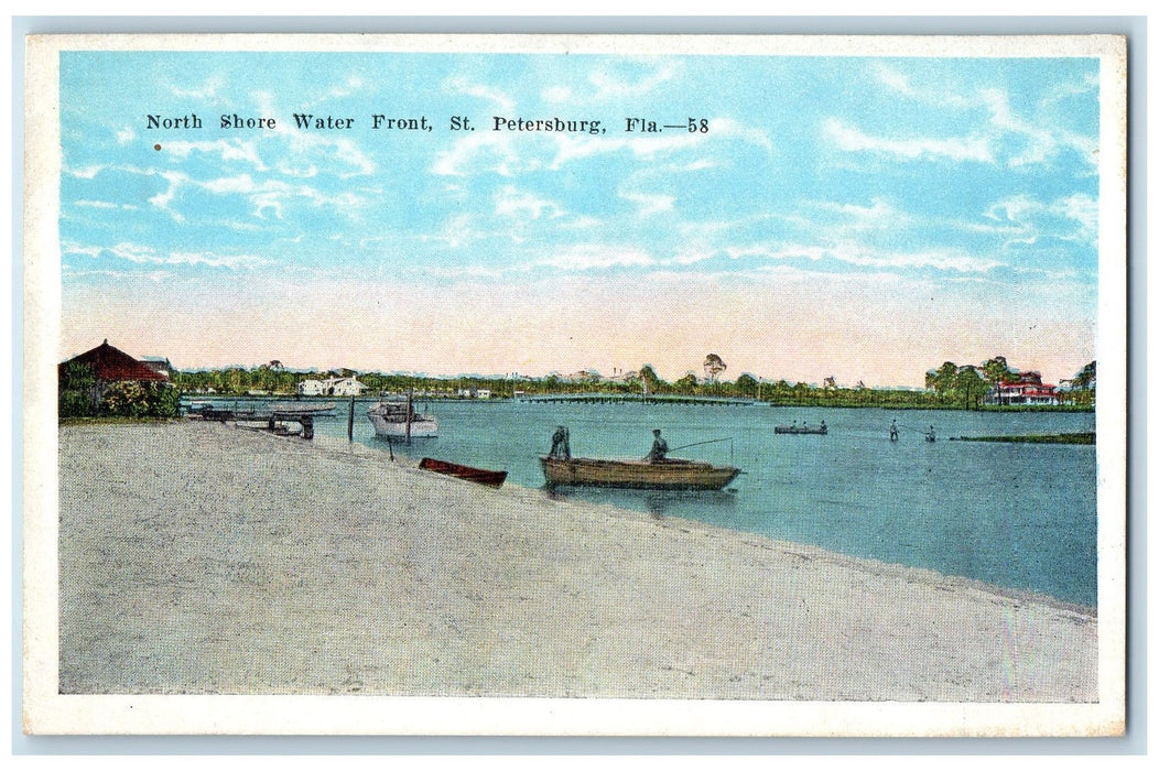 c1910's North Shore Water Front Boat Scene St. Petersburg Florida FL Postcard