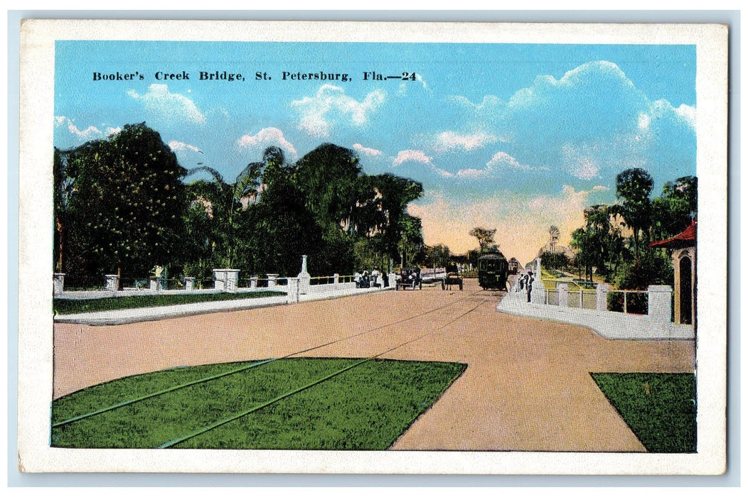 c1910's Booker's Creek Bridge Cars Train St. Petersburg Florida FL Postcard