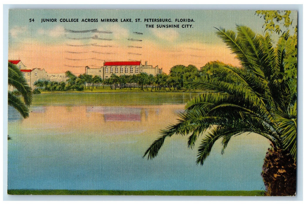 1942 Junior College Across Mirror Lake St. Petersburg Florida FL Postcard