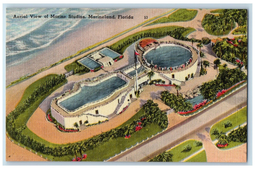 Aerial View Of Marine Studios Swimming Pool Beach Marineland Florida FL Postcard