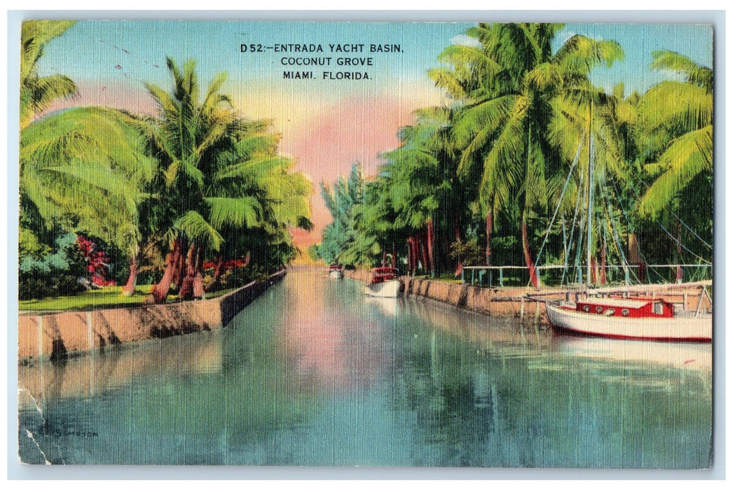 Entrada Yacht Basin Coconut Grove Palm Tree Lake View Miami Florida FL Postcard