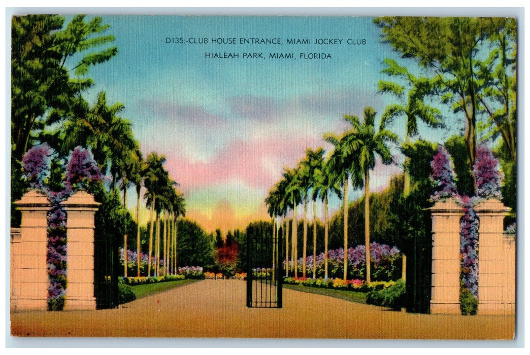 1940 Club House Entrance Miami Jockey Club Hialeah Park Florida FL Postcard