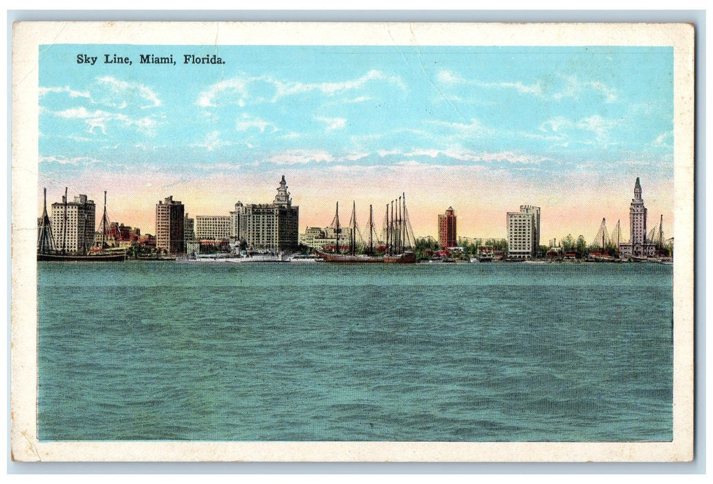 c1910's Scenic View Of Sky Line Beach Building Miami Florida FL Antique Postcard