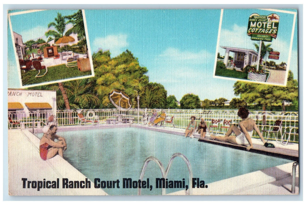 Tropical Ranch Court Motel Swimming Pool Miami Florida FL Multiview Postcard