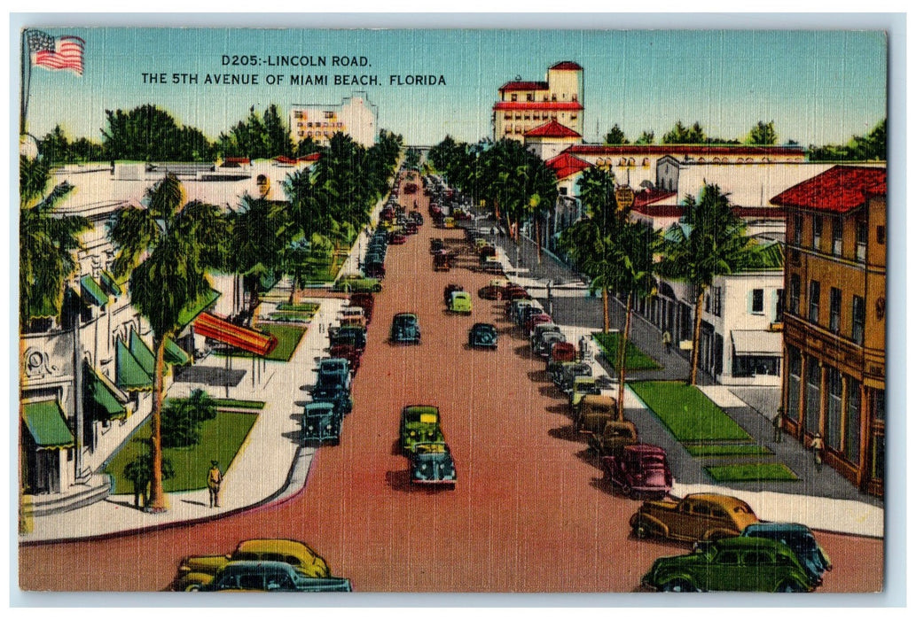 1944 Lincoln Road The 5th Avenue Cars Street Miami Beach Florida FL Postcard