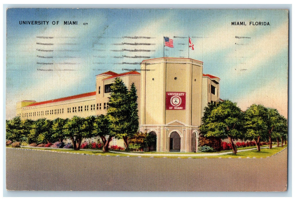 1941 University Of Miami Tree-lined Street View Key West Florida FL Postcard