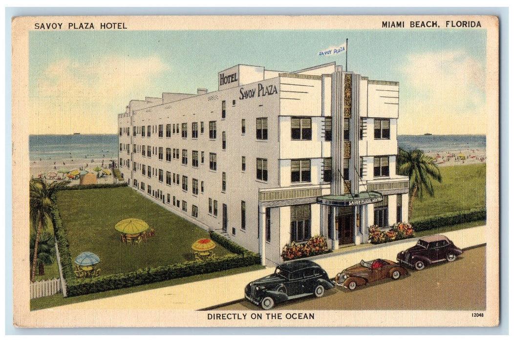 1942 Savoy Plaza Hotel Directly On the Ocean Miami Beach Florida FL Postcard