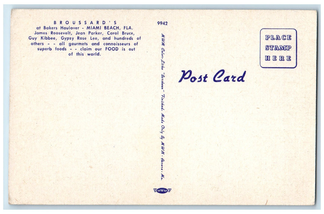 Broussard's Restaurant And Cocktail Lounge Miami Beach FL Multiview Postcard
