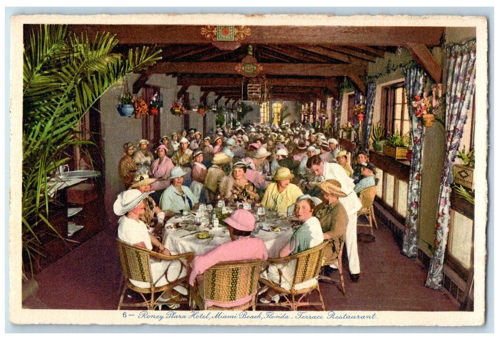 Roney Plaza Hotel Terrace Restaurant Interior Miami Beach Florida FL Postcard