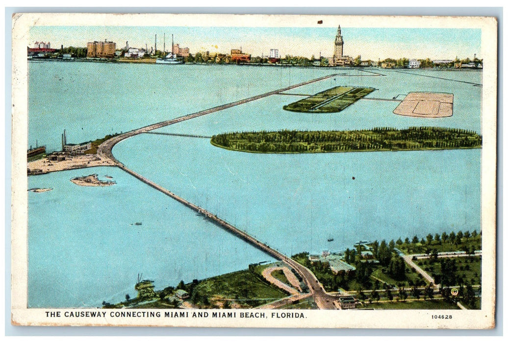 1929 The Causeway Connecting Miami And Miami Beach Florida FL Postcard