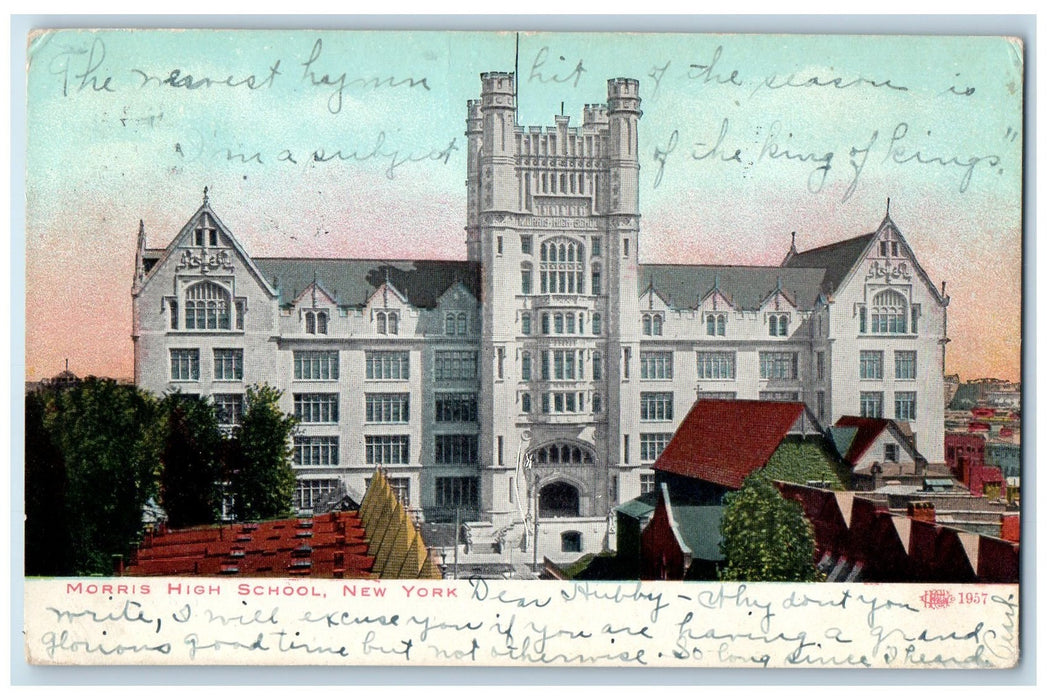 1908 Morris High School Building Exterior New York NY, Northfield MA Postcard