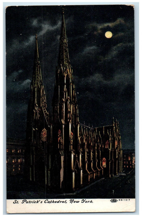 c1910's St. Patrick Cathedral Moon Night Scene New York NY Antique Postcard