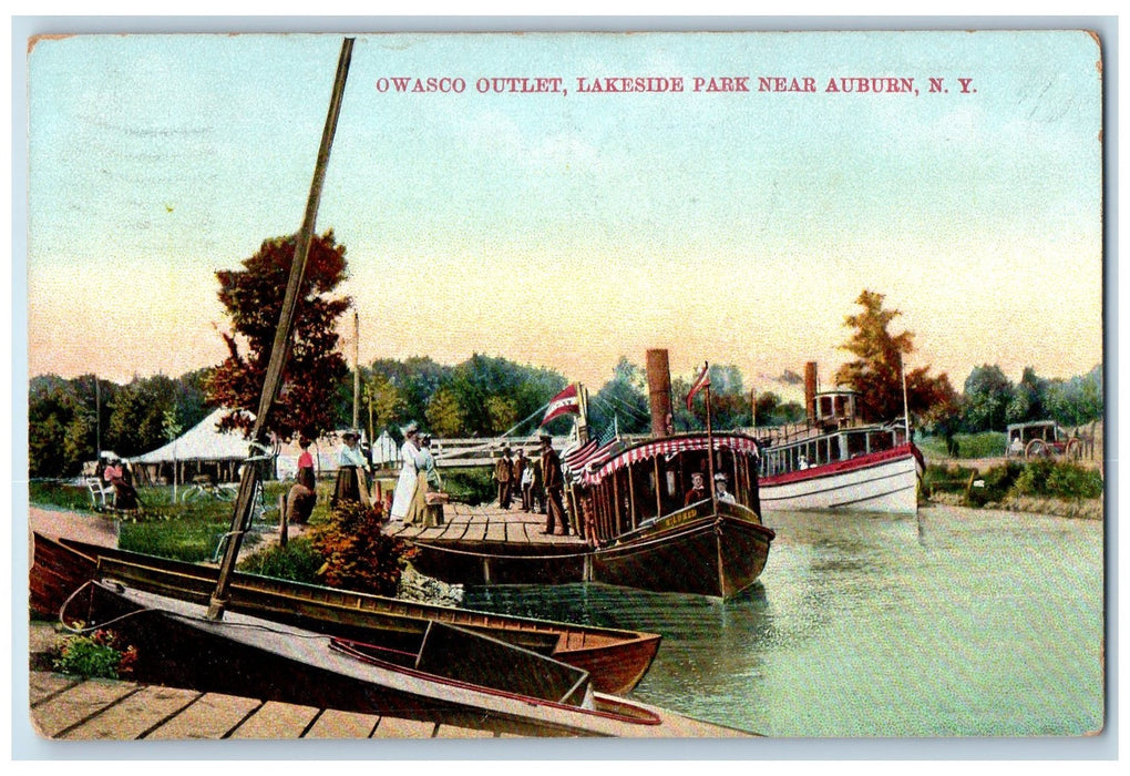 1908 Owasco Outlet Lakeside Park Near Auburn New York NY Posted Boats Postcard