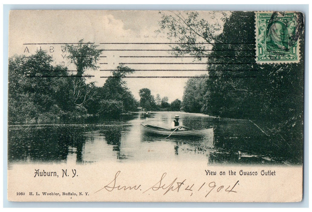 1904 View On Owasco Outlet Scene Auburn New York NY Posted Boats Postcard