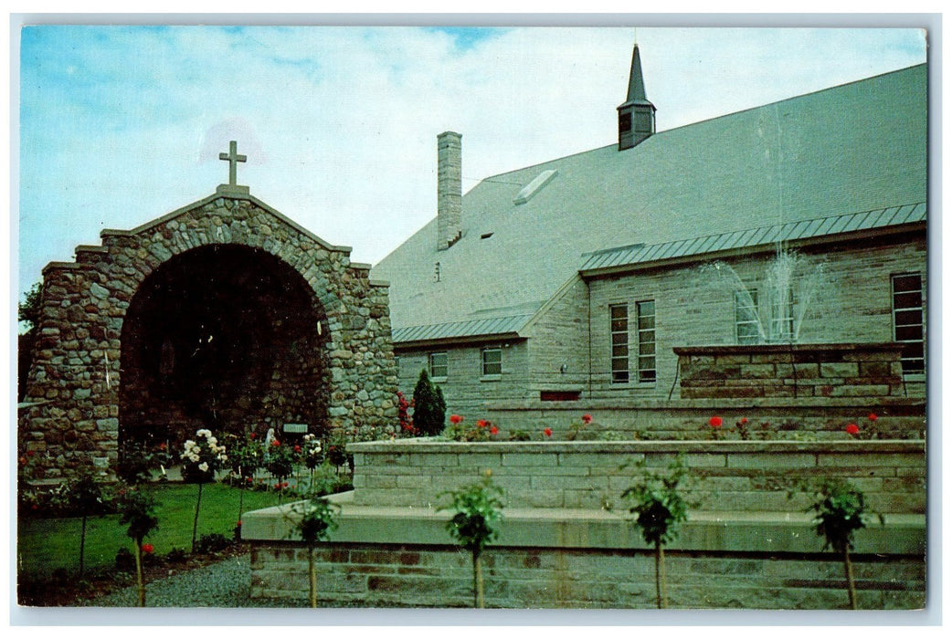 c1940's Our Lady Of Lourdes Shrine Scene Auburn New York NY Church Postcard