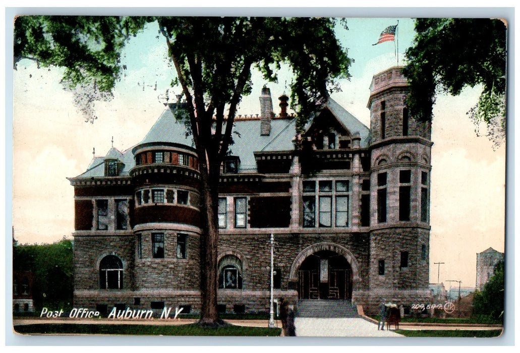 1909 Post Office Scene Antique Auburn New York NY Posted Office Postcard