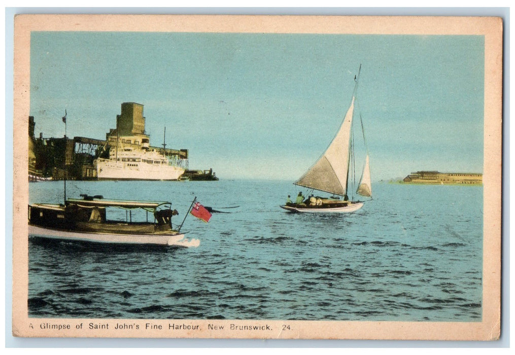 View Of A Glimpse Of Saint John's Fine Harbour New Brunswick Canada Postcard