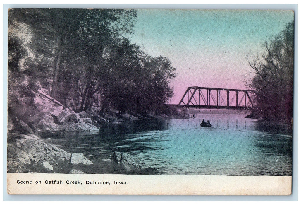 c1910's Scene On Catfish Creek Sailboat Bridge Dubuque Iowa IA Antique Postcard
