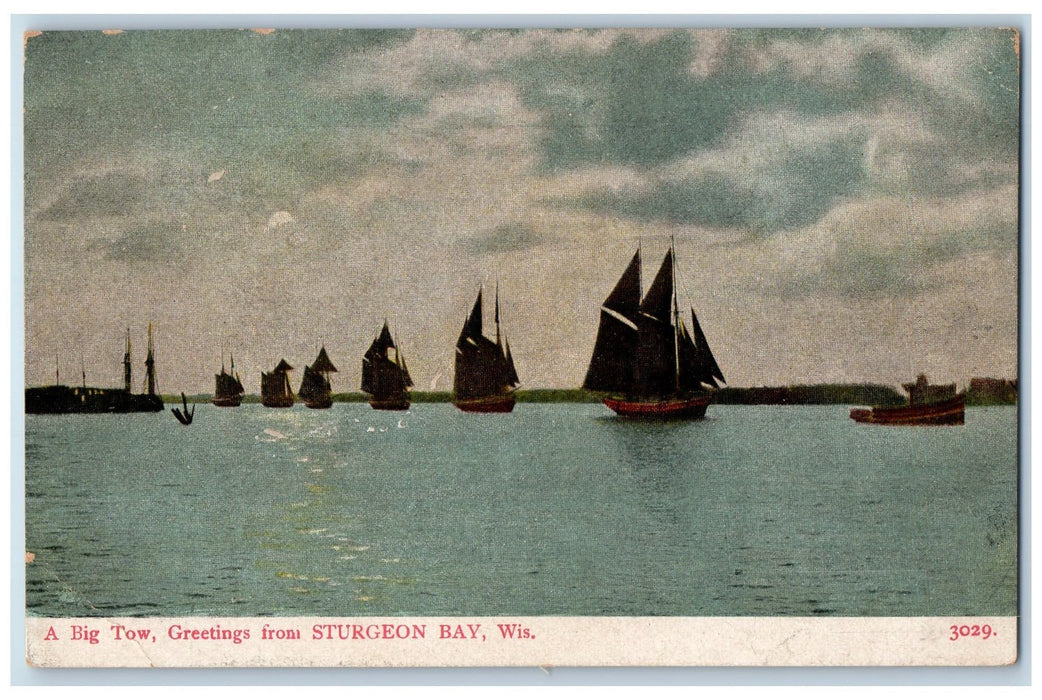 c1905 A Big Tow Greetings From Sturgeon Bay Wisconsin WI Antique Postcard