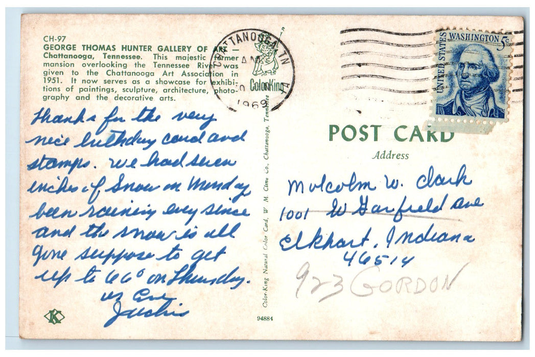 1969 George Thomas Hunter Gallery Of Art House Chattanooga Tennessee TN Postcard