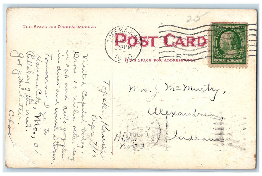 1910 Kansas State Capitol Exterior Scene Topeka KS Antique Posted Postcard