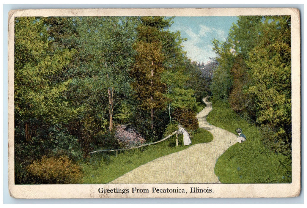 1917 Greetings From Pecatonica Illinois IL, Nature Scene Antique Posted Postcard