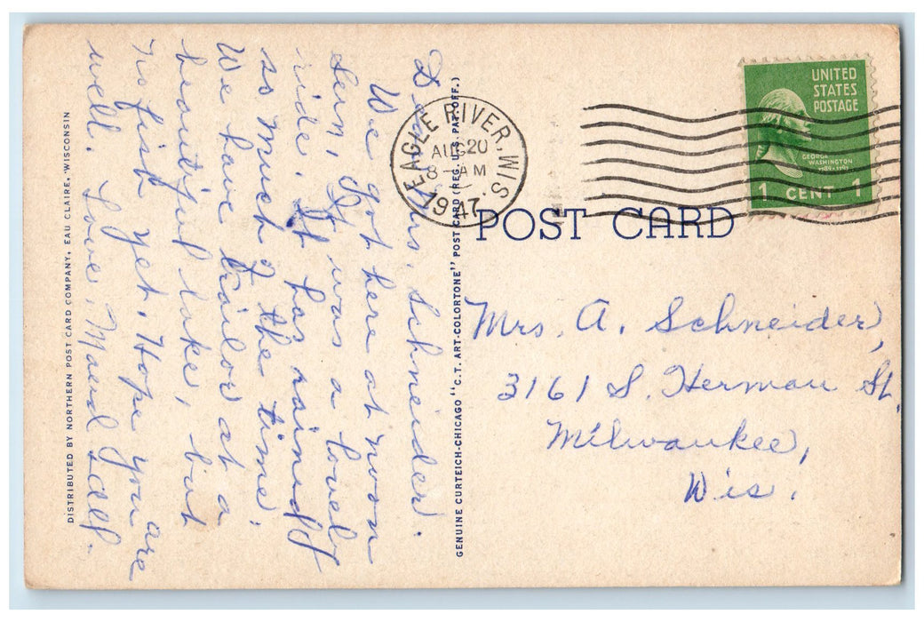 1947 Greetings From Eagle River Wisconsin WI, Nature Scene Posted Postcard