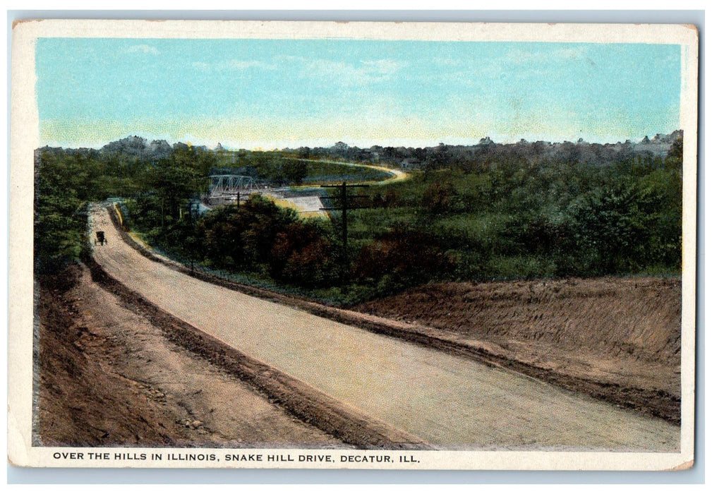 Over The Hills In Illinois Snake Hill Drive Dirt Road Scene Decatur IL Postcard