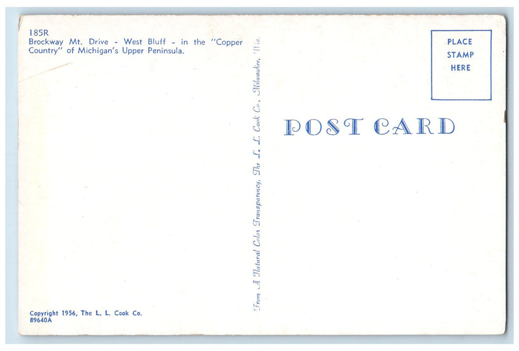 Brockway Mt. Drive West Bluff Car Road Scene Copper Country Michigan MI Postcard