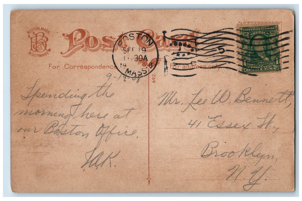 1908 Boston Brewer Fountain And State House At Night Massachusetts MA Postcard