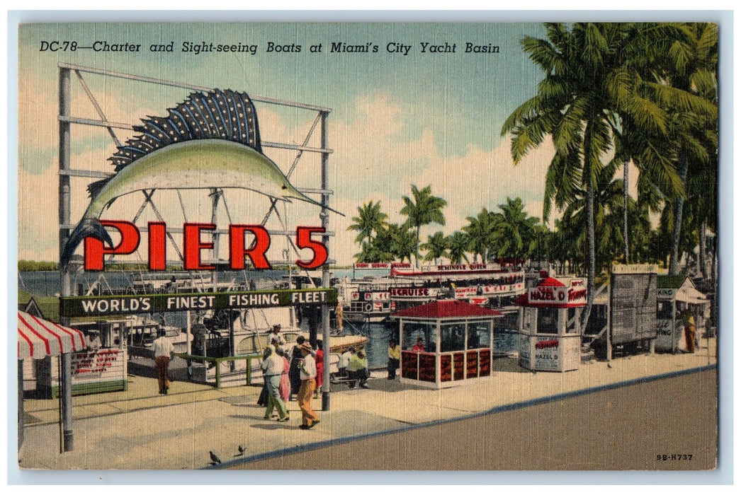 Pier 5 Fishing Charter Sight-Seeing Boats Miami City Yacht Basin FL Postcard