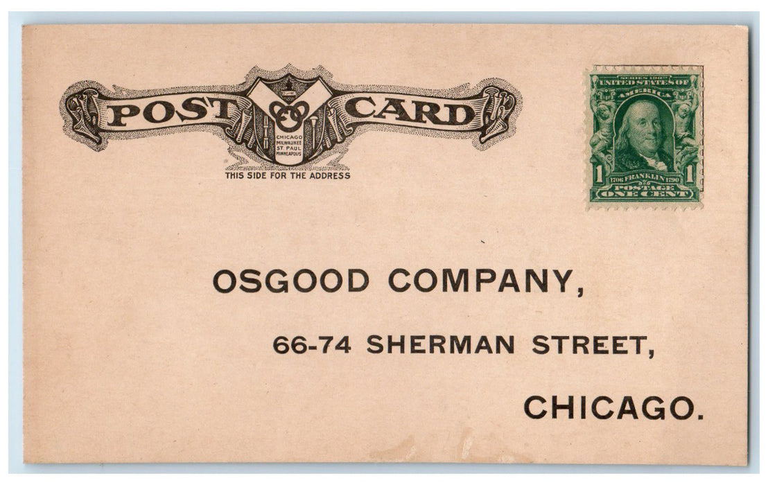 c1905 Osgood Company Business Card Sherman Street Chicago Illinois IL Postcard