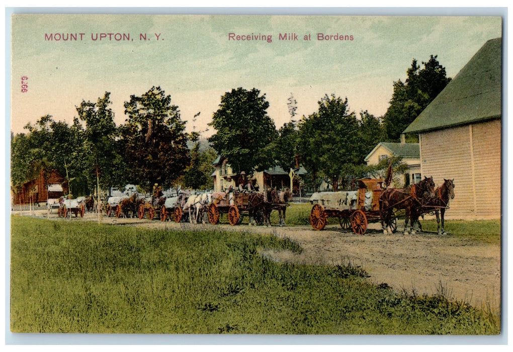c1910's Receiving Milk Bordens Horse Carriage Mount Upton New York NY Postcard