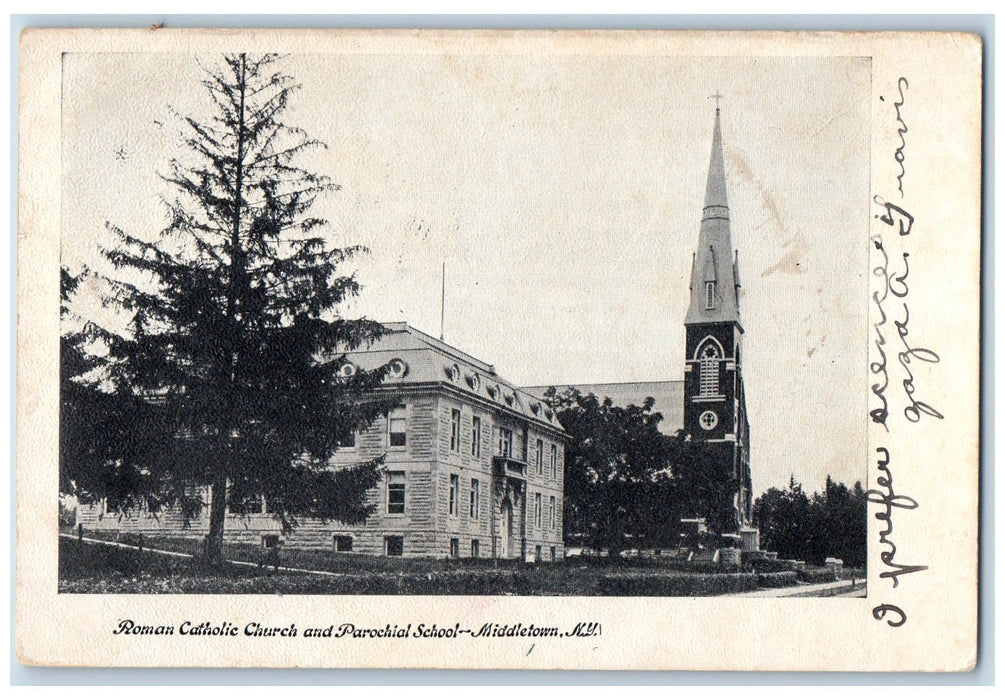 1907 Roman Catholic Church And Parochial School Middletown New York NY Postcard