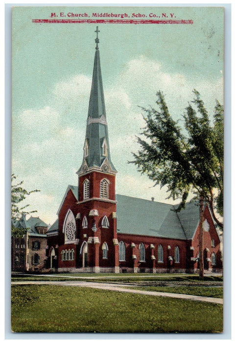 1910 M.E Church Middleburgh School Co. Exterior Scene New York NY Postcard