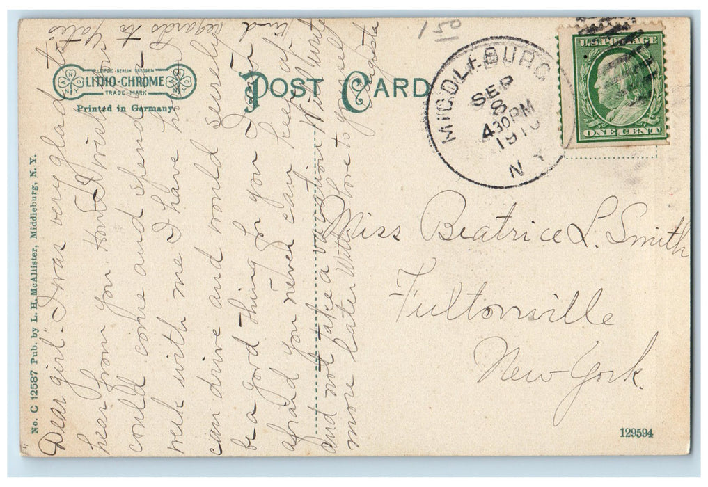 1910 M.E Church Middleburgh School Co. Exterior Scene New York NY Postcard