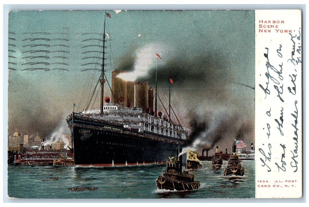 1906 Steamer Ship S.S Boats Harbor Scene New York NY Antique Posted Postcard