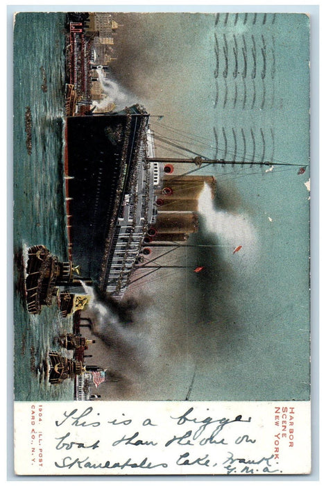 1906 Steamer Ship S.S Boats Harbor Scene New York NY Antique Posted Postcard