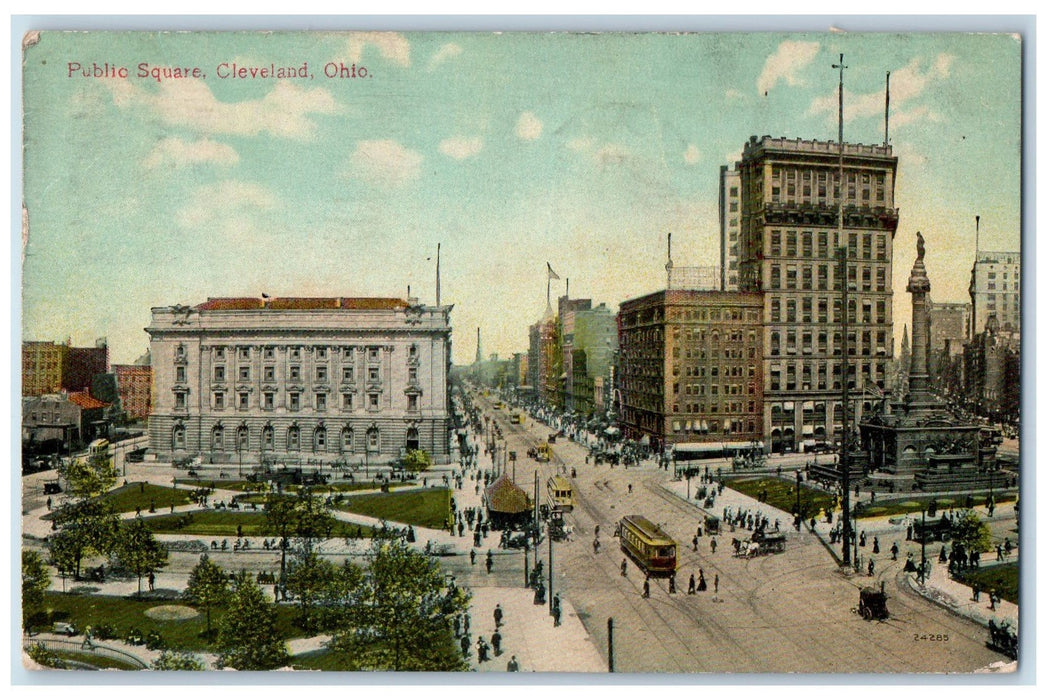 1910 Public Square Building Cars Street View Cleaveland Ohio OH Antique Postcard