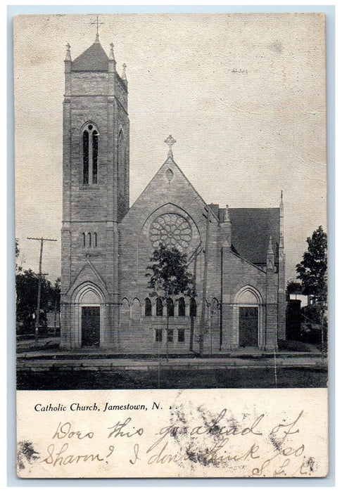 1906 Catholic Church Exterior Scene Jamestown New York NY Antique Postcard
