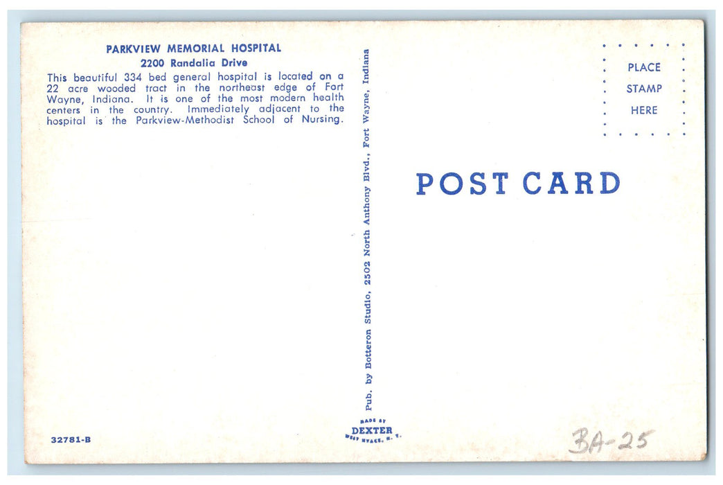 Cars Parkview Memorial Hospital Randalia Drive Fort Wayne Indiana IN Postcard