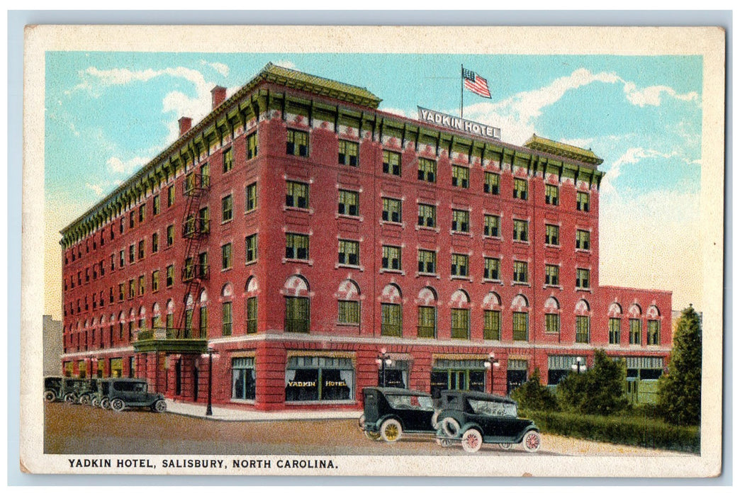 Yadkin Hotel Building Cars Street Scene Salisbury North Carolina NC Postcard