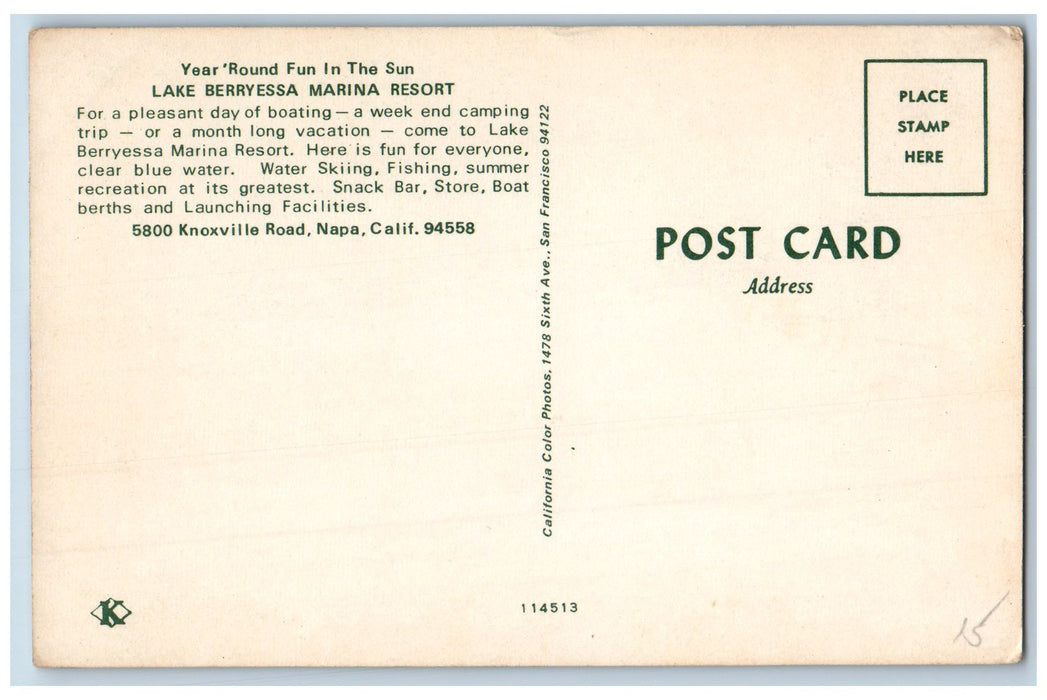 Lake Berryessa Marina Resort Snack Bar Store Office Napa California CA Postcard