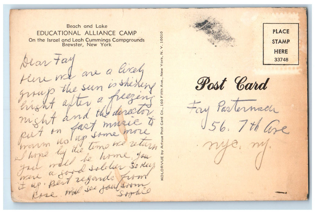 View Of Beach And Lake Educational Alliance Camp Brewster New York NY Postcard