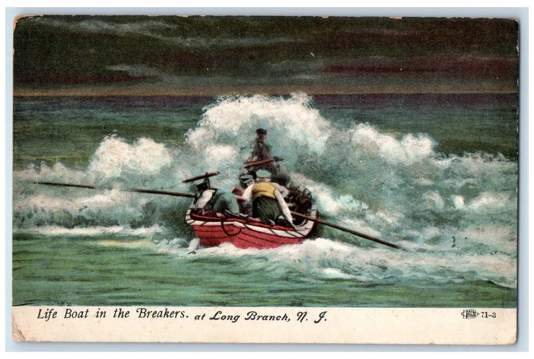 c1910's Life Boat In the Breakers At Long Branch New Jersey NJ Antique Postcard