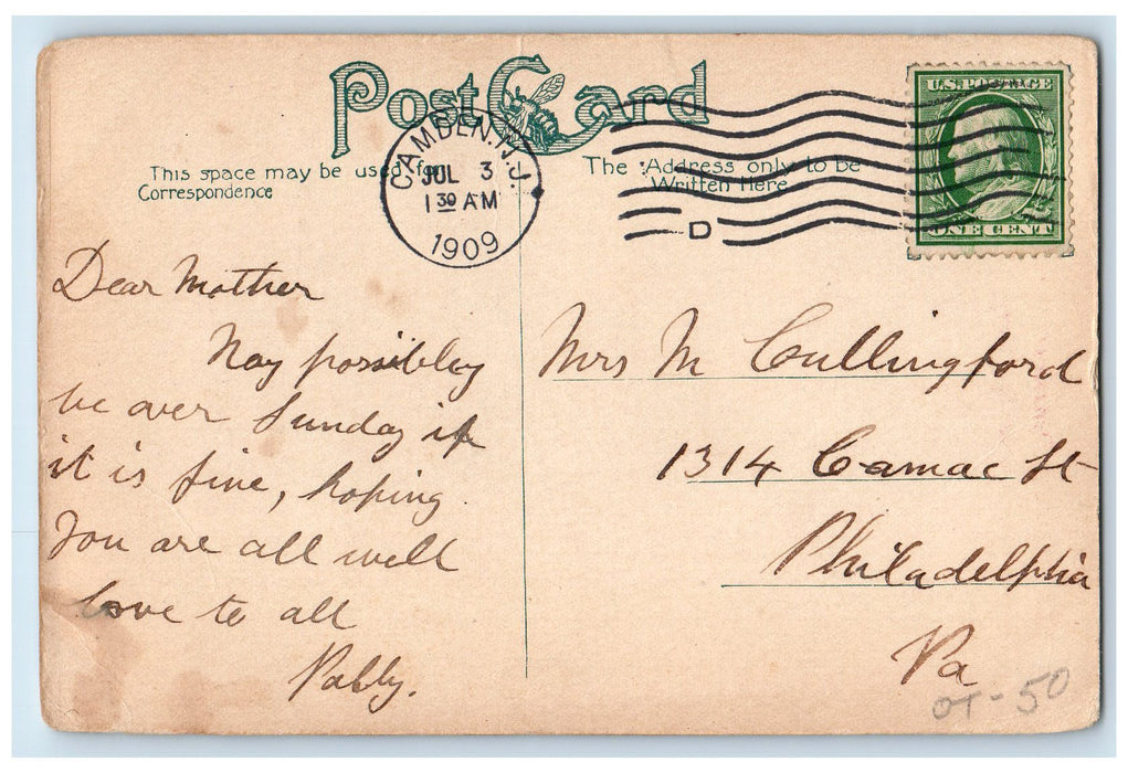 1909 Broadway M.E Church Barley Street Camden New Jersey NJ Antique Postcard