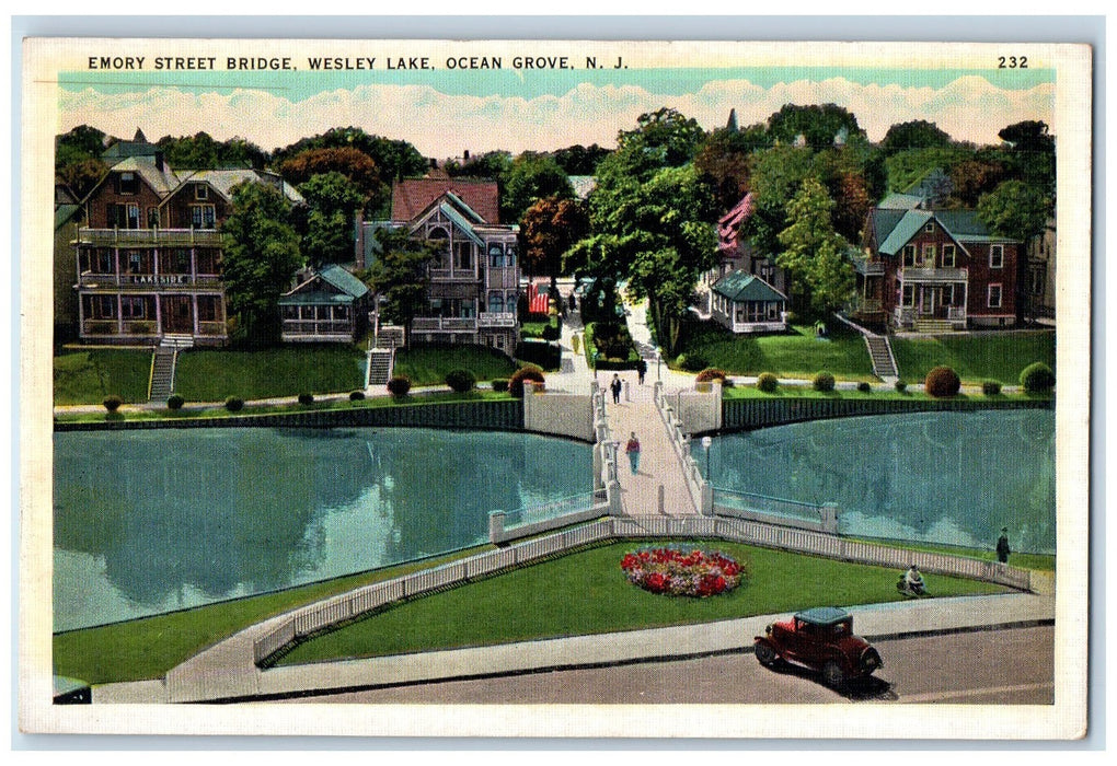 Scenic View Emory Street Bridge Wesley Lake Ocean Grove New Jersey NJ Postcard