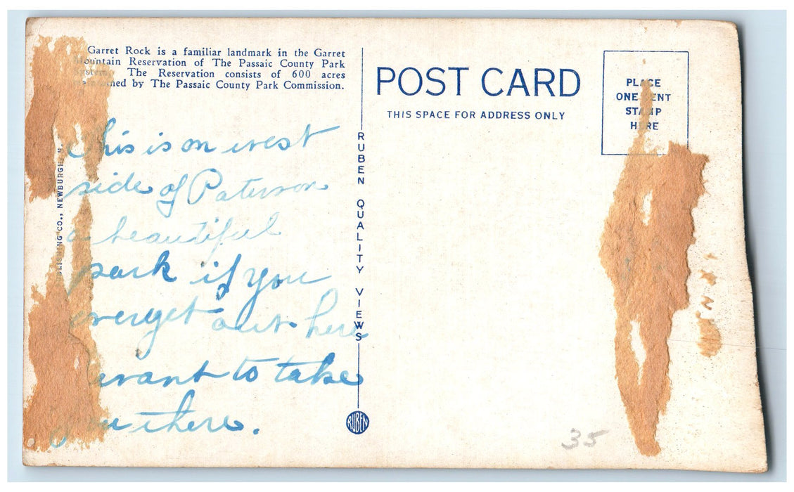 Scenic View Of Garret Rock Trees Nature Paterson New Jersey NJ Vintage Postcard
