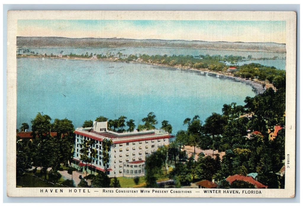 1937 Bird's Eye View Of Haven Hotel Building Winter Haven Florida FL Postcard